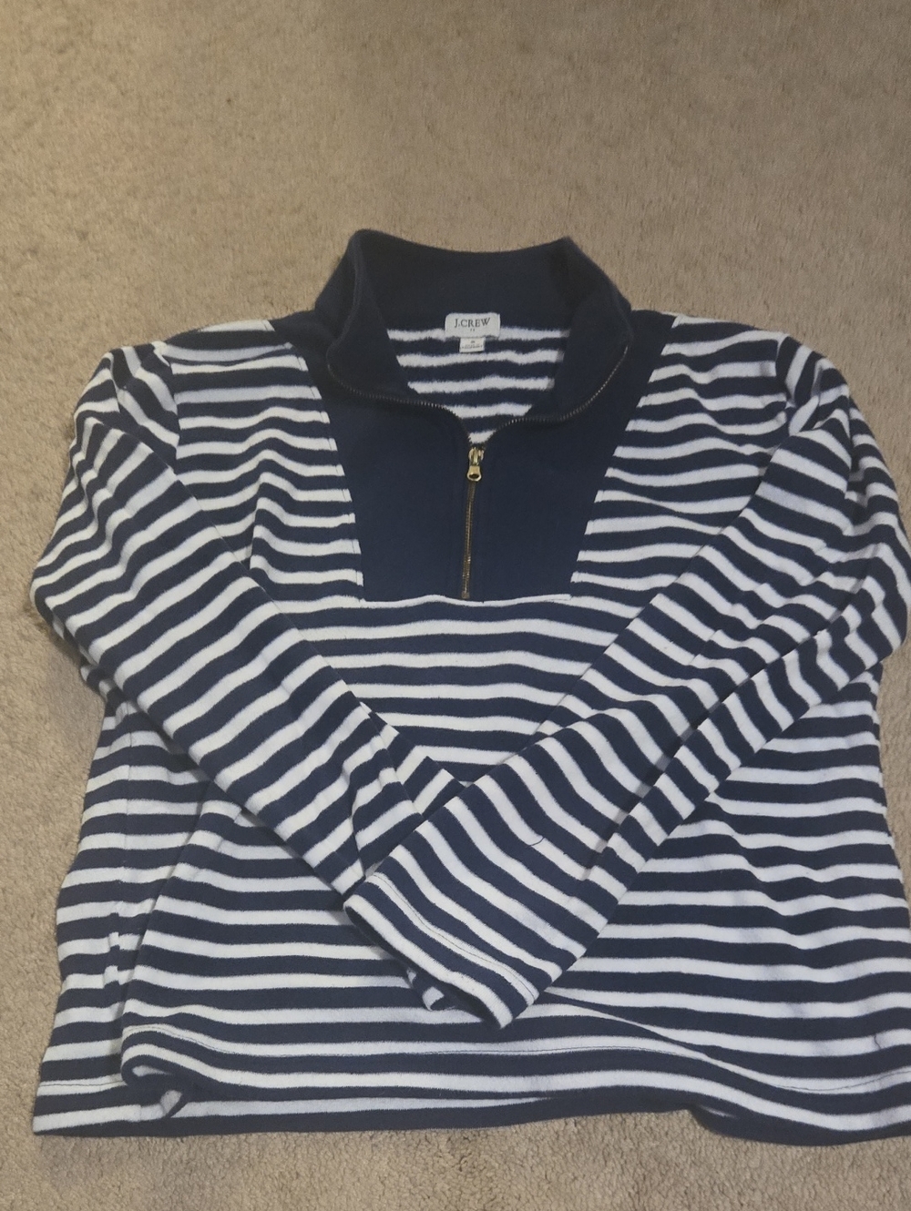 J. Crew Navy and White Striped Half-Zip Sweater